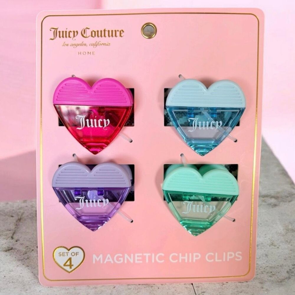 NWT Juicy Couture heart-shaped magnetic chip clips vibrant Colors 4 Pack set